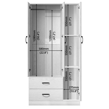 FG 3 DOORS WARDROBE + 2 DRAWERS + MIRROR