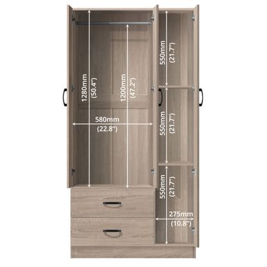 FG 3 DOORS WARDROBE + 2 DRAWERS + MIRROR
