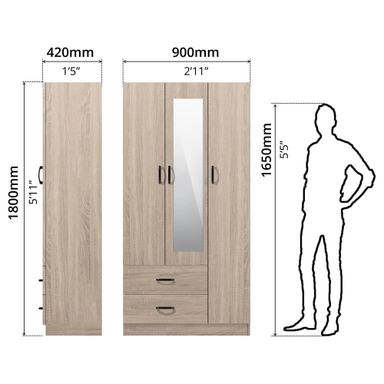 FG 3 DOORS WARDROBE + 2 DRAWERS + MIRROR