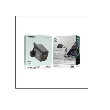 Green Lion Ultra Compact GaN Wall Charger UK Pin A+C PD 20W + QC3.0 - Black