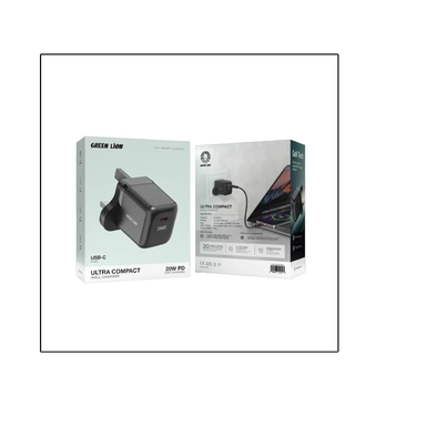 Green Lion Ultra Compact GaN Wall Charger UK Pin USB-C PD 20W - Black