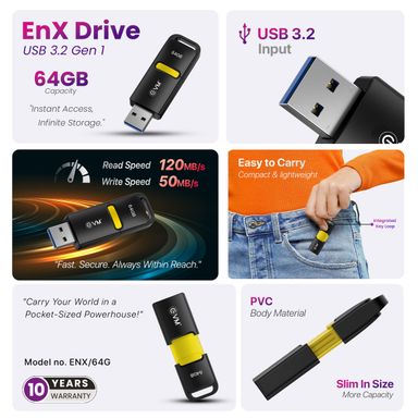 EVM EnX Drive 64GB USB 3.2 Gen 1 Flash Drive