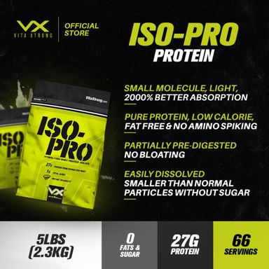 VITAXTRONG ISO PRO 5lbs 2.3kg (27g Whey Isolate, Zero SUGAR Zero FAT, high PROTEIN)