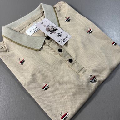 FOUR SQUARES PATTERNED POLO SHIRT-  BEACH SAND