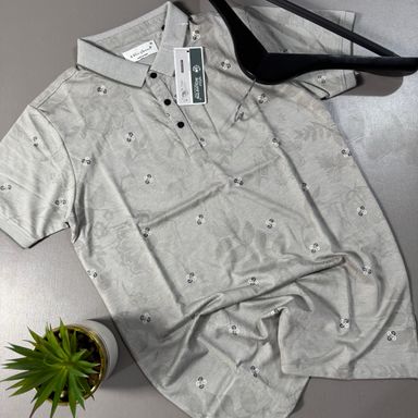 FOUR SQUARES PATTERNED POLO SHIRT-  GREY