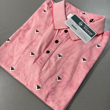 FOUR SQUARES PATTERNED POLO SHIRT-  PEACH
