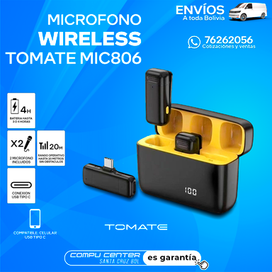 TOMATE MIC806 / WIRELESS / 2 MICROFONOS / USB TIPO C