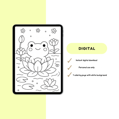 Froggy with lotus flower Coloring Page - digital download 