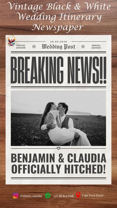 B&W Vintage Wedding Newspaper Template
