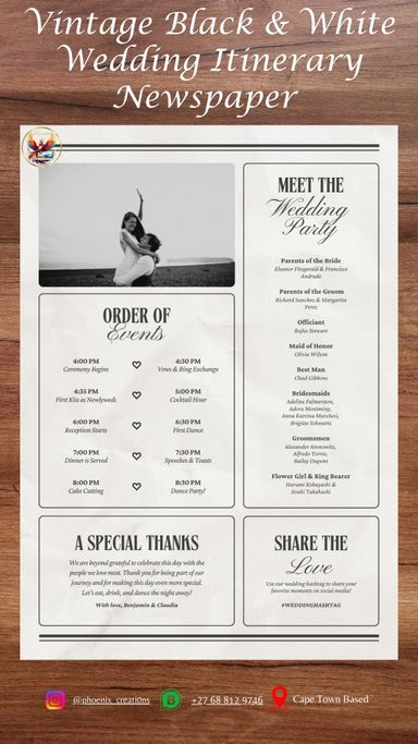 B&W Vintage Wedding Newspaper Template