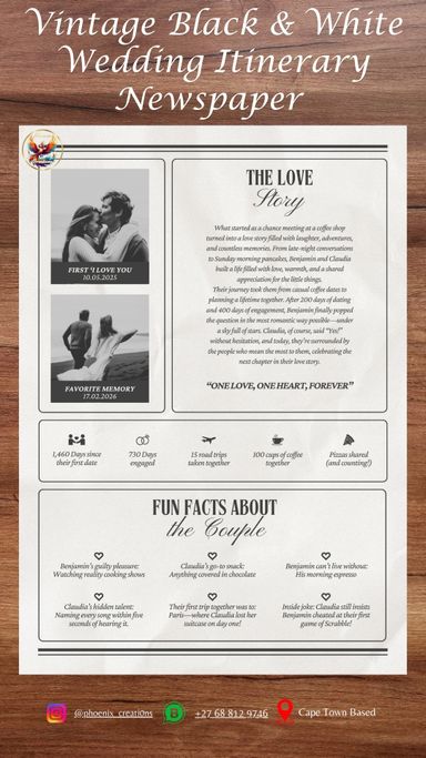 B&W Vintage Wedding Newspaper Template