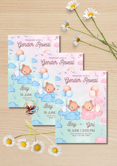 Pink & Blue Watercolour Gender Reveal Invitation