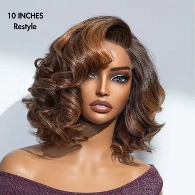 Natural Black Short Curly Indian Hair Wigs, Ready to Go Loose Wave Glueless Minimalist 4x4 Lace Short Bob Wig for Women