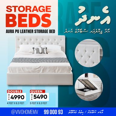 AURA PU LEATHER STORAGE BED QUEEN 5X6.3 FEET 