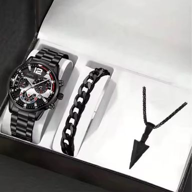 Wholesale Alloy Fashion Stainless Steel Quartz Watch Bracelet Jewelry Set Classic Gold Geneva Watches Set for Men