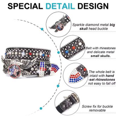 Fashion Blingbling Skull Accessories Western Men Women Rhinestone Bb Belt Cowboy and Cowgirl Waist Diamond Belt