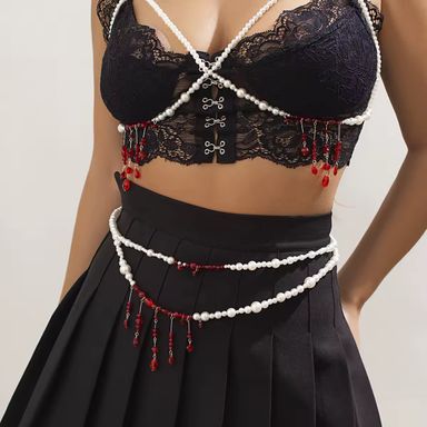 2025 Fashion Wholesale Handmade Women's Waist Chain Belt Body Chain Metal Belts with Plastic Beads Hip Hop Style Body Jewelry