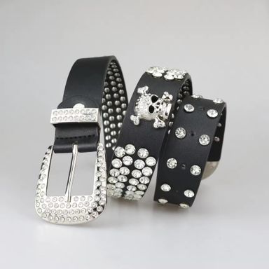 Custom Designer Bling Bling Western Bo Simon Belt Cowboy Skull Diamond Pu Leather Rivet Rhinestone Belts for Men Women