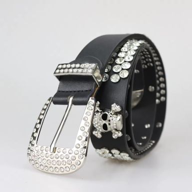 Custom Designer Bling Bling Western Bo Simon Belt Cowboy Skull Diamond Pu Leather Rivet Rhinestone Belts for Men Women