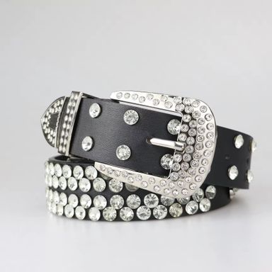 Custom Designer Bling Bling Western Bo Simon Belt Cowboy Skull Diamond Pu Leather Rivet Rhinestone Belts for Men Women