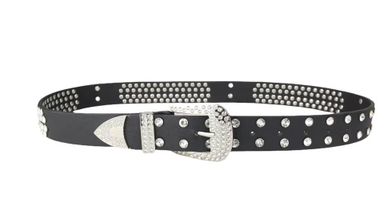 Custom Designer Bling Bling Western Bo Simon Belt Cowboy Skull Diamond Pu Leather Rivet Rhinestone Belts for Men Women