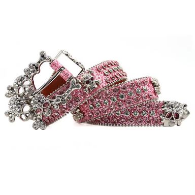 New Western Luxury Crystal Rhinestone Belt With Skeleton Button Head Hip Hop Punk Fashion Trend Designer Women's Belt