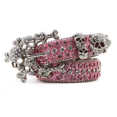 New Western Luxury Crystal Rhinestone Belt With Skeleton Button Head Hip Hop Punk Fashion Trend Designer Women's Belt