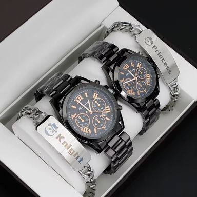 Black Watch High Quality Stainless Steel Bracelet Creative Gift Quartz Watch for Men and Women