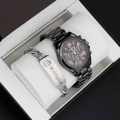 Black Watch High Quality Stainless Steel Bracelet Creative Gift Quartz Watch for Men and Women