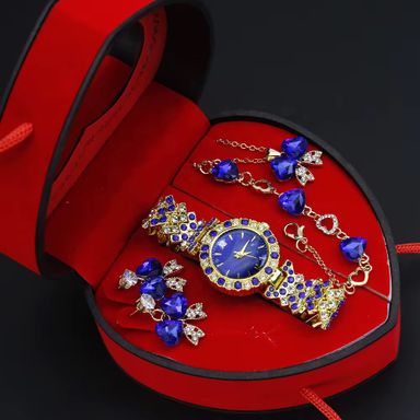 New Luxury Watch for Woman Fashion Diamond Inlay Ladies Wrist Watch Jewelry Set Box Gifts for Women