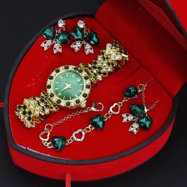 New Luxury Watch for Woman Fashion Diamond Inlay Ladies Wrist Watch Jewelry Set Box Gifts for Women