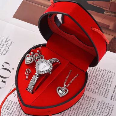 Brand New Luxury Quartz Women's Watch Set with Diamond Inlaid Heart-shaped Gift Box Fashionable Pointer Dialwomen's Watch