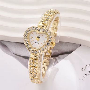 Brand New Luxury Quartz Women's Watch Set with Diamond Inlaid Heart-shaped Gift Box Fashionable Pointer Dialwomen's Watch