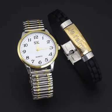 Je taime Couple's Quartz Watches Bracelet Set Luxury Man Watch and Women's Wrist Watch Gifts for Women Elastic Strap