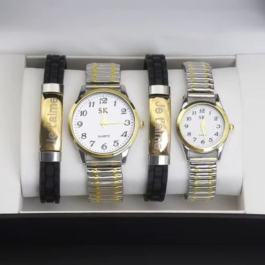 Je taime Couple's Quartz Watches Bracelet Set Luxury Man Watch and Women's Wrist Watch Gifts for Women Elastic Strap