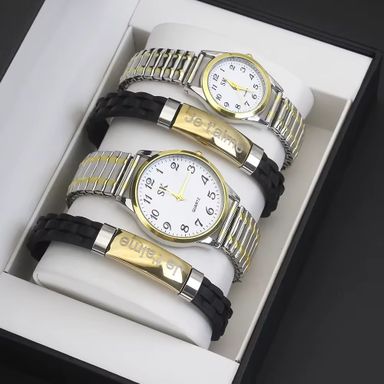 Je taime Couple's Quartz Watches Bracelet Set Luxury Man Watch and Women's Wrist Watch Gifts for Women Elastic Strap