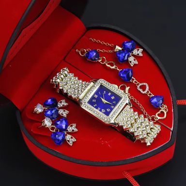 Luxury Watch for Woman Square Dial Ladies Diamond Wrist Watch Jewelry Set Box Gifts for Women