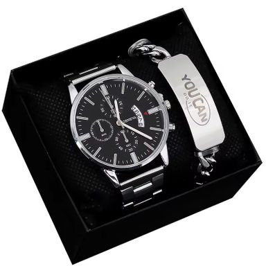 Wrist Watch for Men Simple With Calendar Dial Fashion Men Quartz Watches and Stainless Steel Bracelet Set