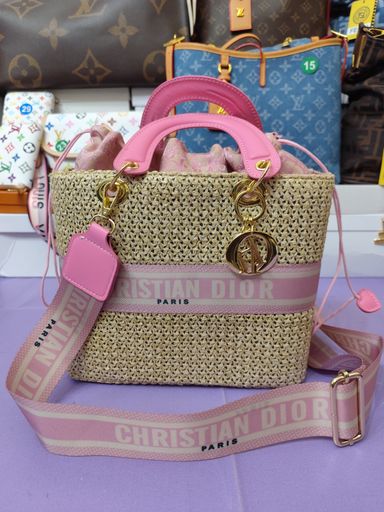 Bolsos CD, mimbre mediano, rosa