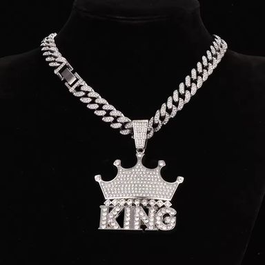 Punk Large Crown KING Letter Pendant Necklace Shiny Heavy Hip Hop Pendant Jewelry Gift for Men and Women