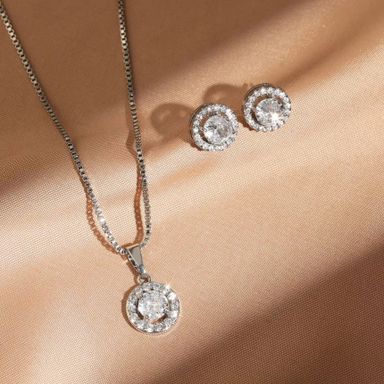 Romantic Elegant Jewelry Shiny Zircon Necklace Earrings Jewelry Sets Necklace Pendant Charms Jewelry