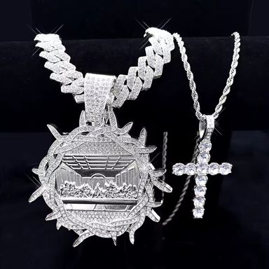 Hip Hop Last Supper Pendant Necklace Iced Out Cross Religious Pendant Cuban Chain Rapper Jewelry for Men and Women Gifts