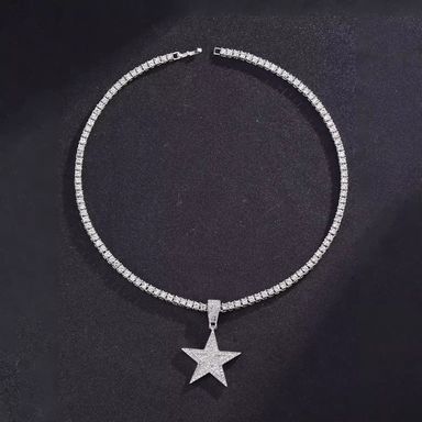 Iced Out Hip Hop Star Pendant Necklace for Men Women Bling 4MM Tennis Chain Fashion Jewelry Rapper Necklace Gift