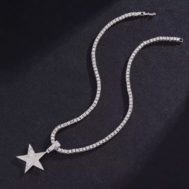 Iced Out Hip Hop Star Pendant Necklace for Men Women Bling 4MM Tennis Chain Fashion Jewelry Rapper Necklace Gift