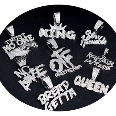 Wholesale Hip Hop Bling Rhinestone KING NO LOVE Heart Pendant with Cuban Chain Link Men Punk Queen Charm Necklace Jewelry Gift