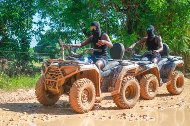 { ATV TOUR for 1 rider per ATV }Get ready for a wild ride! You'll drive your own buggy through muddy trails, explore a hidden cave, visit a traditional Dominican house for local tastings (like coffee, cacao & mamajuana), and finish off with a swim at the stunning Macao Beach. Adventure, culture, and fun—all in one tour!