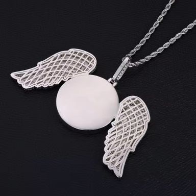 Bling Fine HipHop 925 Silver Moissanite Diamond Jewelry Iced Out Angel Wings Photo Pendant Necklace for Men Women Best Gift