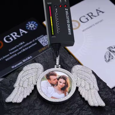 Bling Fine HipHop 925 Silver Moissanite Diamond Jewelry Iced Out Angel Wings Photo Pendant Necklace for Men Women Best Gift