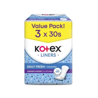 KOTEX LONGER & WIDE UNSCENTED LINER 3*30S