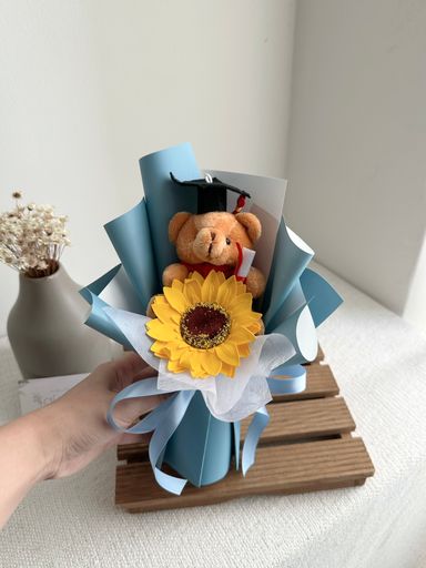 1Stalk Sunflower Graduation Bear Bouquet 